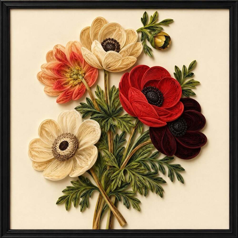 8 X 8 Black Framed Quilled Floral 941 D